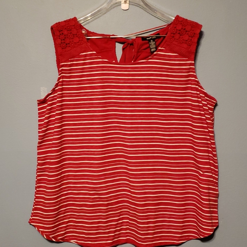 🛍 Style & Co Red and White Sleeveless Top, 3X